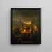 Le Noordermarkt di notte ad Amsterdam - Petrus van Schendel — quadro incorniciato alla parete