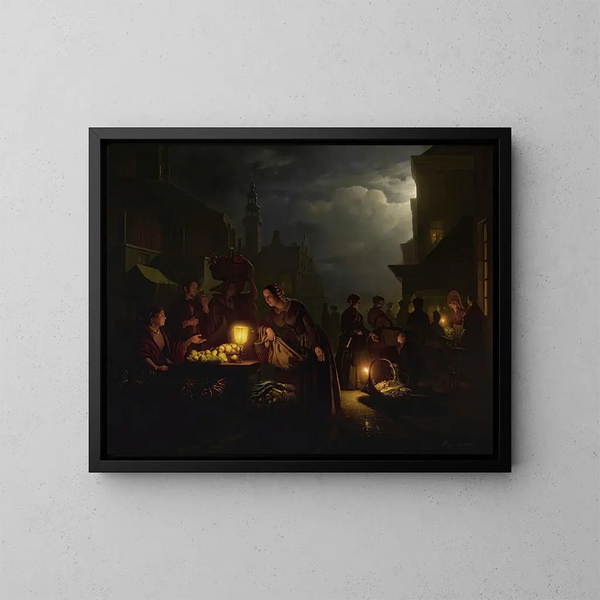Il mercato delle candele - Petrus van Schendel — quadro incorniciato alla parete
