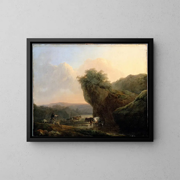Paesaggio con bestiame - Philip James de Loutherbourg — quadro incorniciato alla parete