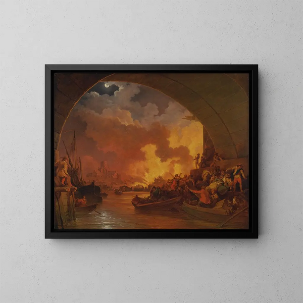 Il grande incendio di Londra - Philip James de Loutherbourg — quadro incorniciato alla parete