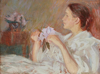Philip Leslie Hale - Lady in White Holding Lilacs.webp
