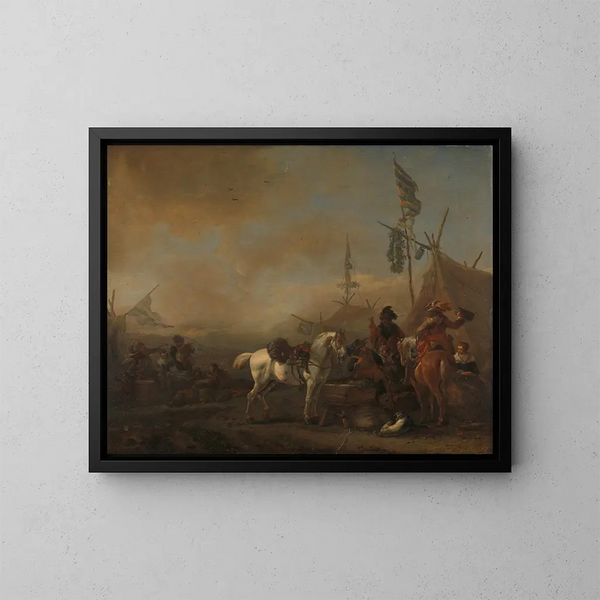 Un campo militare - Philips Wouwerman — quadro incorniciato alla parete