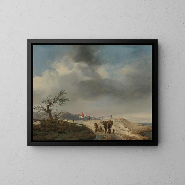Paesaggio di dune con figure - Philips Wouwerman — quadro incorniciato alla parete