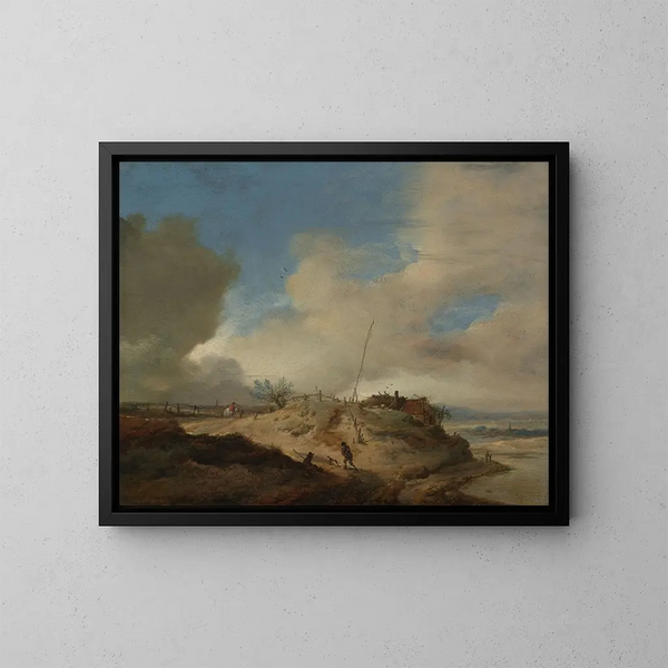 Paesaggio di dune con un palo di segnalazione - Philips Wouwerman — quadro incorniciato alla parete
