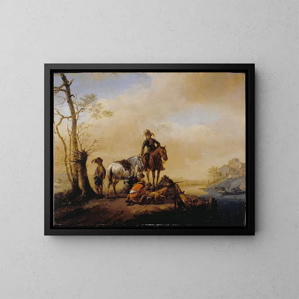 Fermata degli sportivi - Philips Wouwerman — quadro incorniciato alla parete