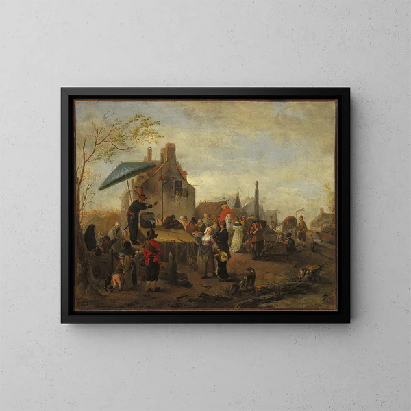 Dei giocolieri al mercato - Philips Wouwerman — quadro incorniciato alla parete