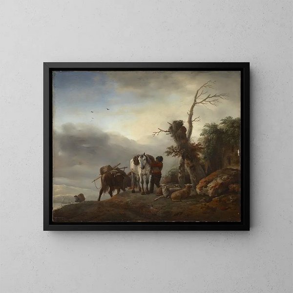 Paesaggio con muli da soma - Philips Wouwerman — quadro incorniciato alla parete