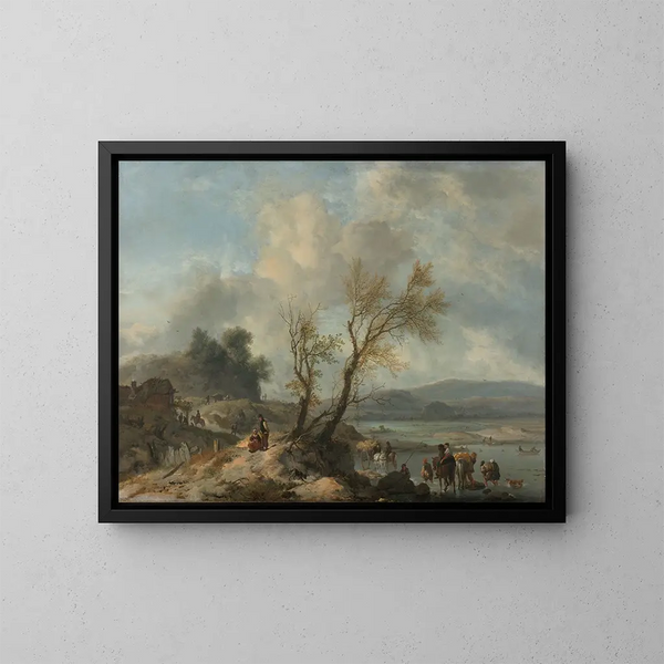 Paesaggio con un sentiero di sabbia ai margini di un fiume - Philips Wouwerman — quadro incorniciato alla parete