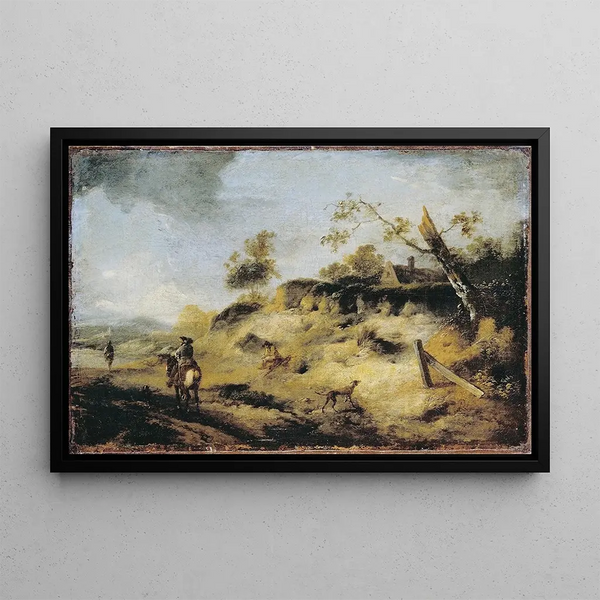 Banc de sable con viaggiatori - Philips Wouwerman — quadro incorniciato alla parete