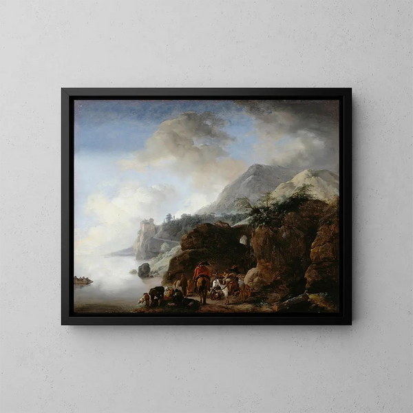 Viaggiatori in attesa di un traghetto - Philips Wouwerman — quadro incorniciato alla parete