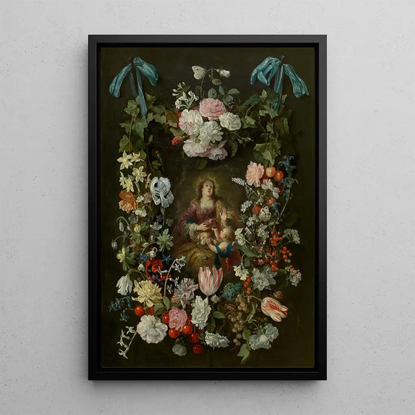 Sainte Dorothée entourée d'une guirlande di fiori - Philips de Marlier — quadro incorniciato alla parete