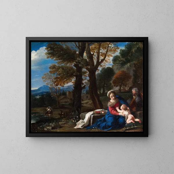 Il riposo durante la fuga in Egitto - Pier Francesco Mola — quadro incorniciato alla parete