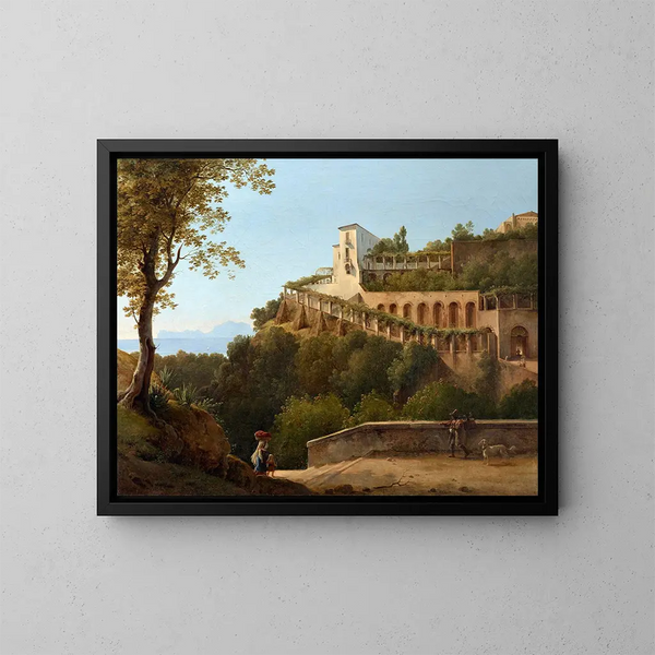 Un convento vicino a Napoli con vista su Capri - Pierre-Athanase Chauvin — quadro incorniciato alla parete