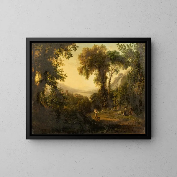 Paesaggio corsivo con pastori spaventati da un serpente - Pierre-Athanase Chauvin — quadro incorniciato alla parete