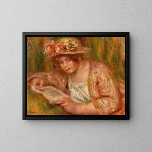 Andre con cappello che legge - Pierre-Auguste Renoir — quadro incorniciato alla parete