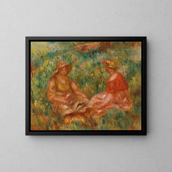 Due donne nell'erba - Pierre-Auguste Renoir — quadro incorniciato alla parete