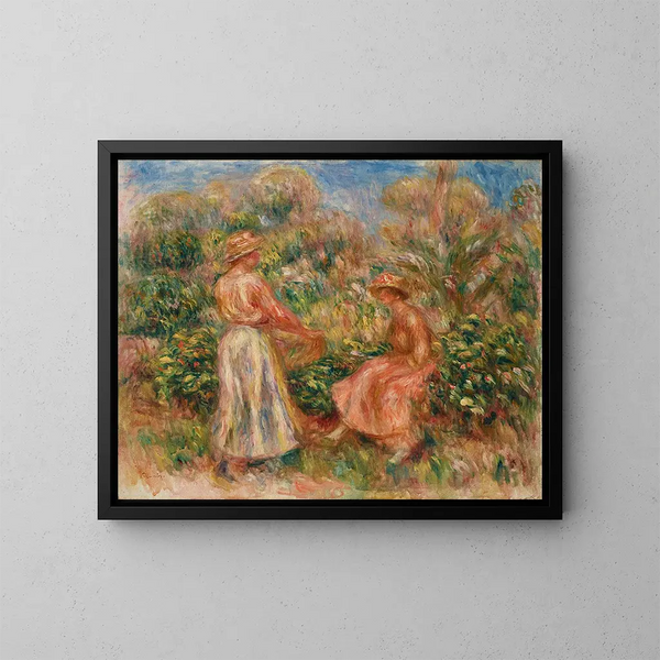 Due donne nel giardino a Cagnes - Pierre-Auguste Renoir — quadro incorniciato alla parete