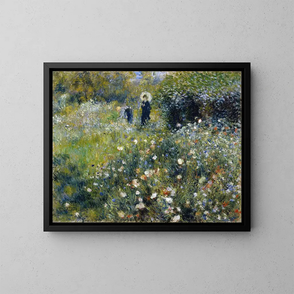 Donna con l'ombrello in un giardino - Pierre-Auguste Renoir — quadro incorniciato alla parete