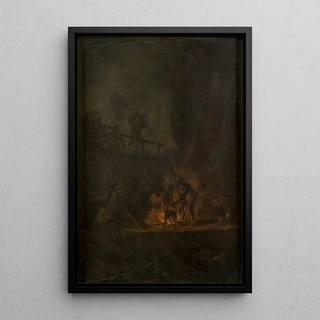 PierreJacques Volaire - Men near a Fire in the Mountains.webp
