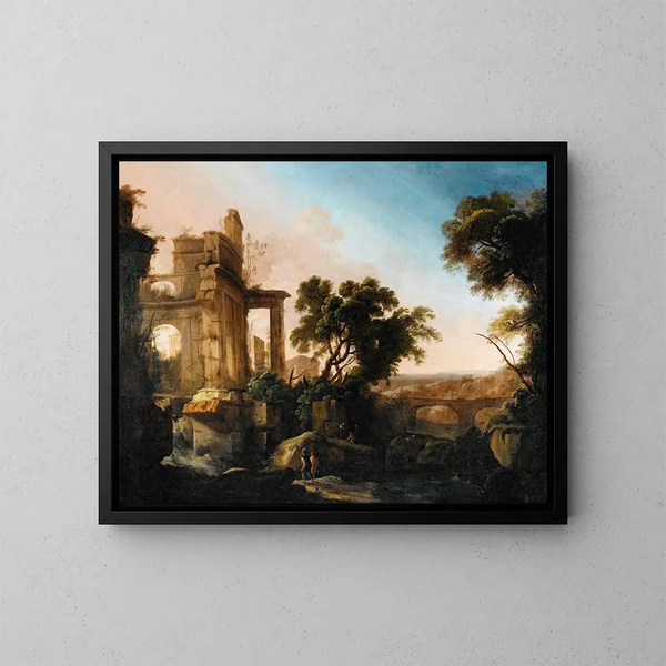 Paesaggio con rovine e un acquedotto - Pierre Antoine Patel il Giovane — quadro incorniciato alla parete