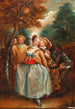 Una scena della Commedia dell'Arte con Colombina, Arlecchino e Pierrot - Pierre Antoine Quillard — vista dell’opera