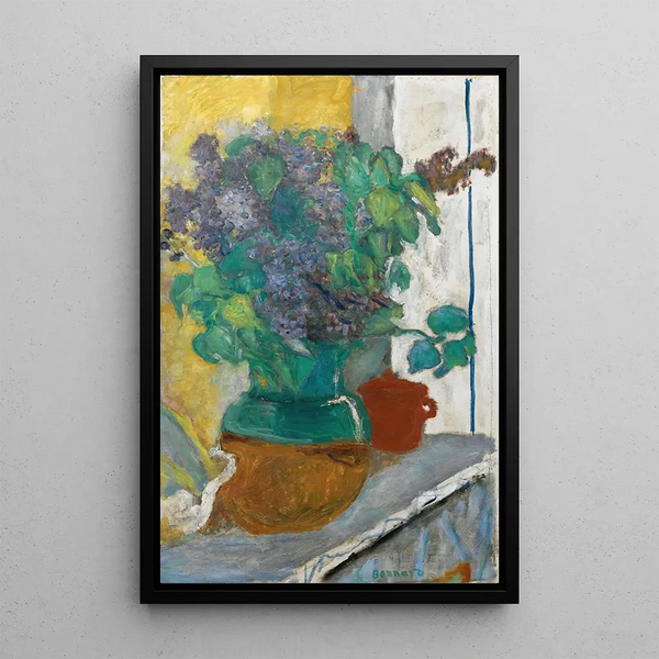 Lilas mauve dans un vase de terre jaune et vert - Pierre Bonnard — quadro incorniciato alla parete