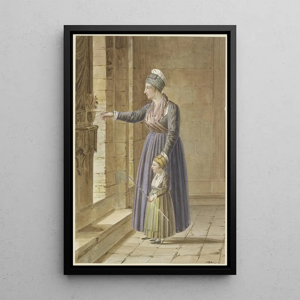 Giovane donna con sua figlia in costume provenzale a una finestra della chiesa - Pierre Huard — quadro incorniciato alla parete