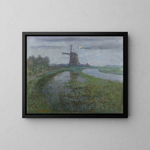 Moulin Oostzijdse lungo il fiume Gein al chiaro di luna - Piet Mondrian — quadro incorniciato alla parete