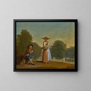 Pieter Angillis - A fruitseller and a man resting a park beyond.webp