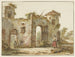 Edificio in rovina con a destra una donna che raccoglie legna - Pieter Bartholomeusz Barbiers — vista dell’opera
