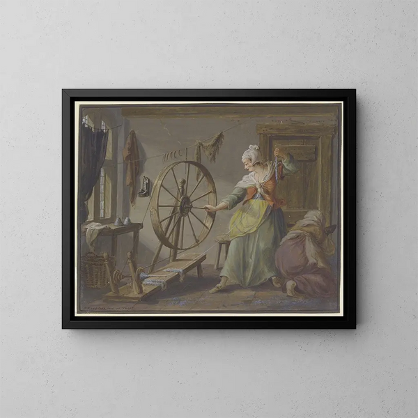 Due donne impegnate con bobine di filo e fusi di lino - Pieter Bartholomeusz Barbiers — quadro incorniciato alla parete
