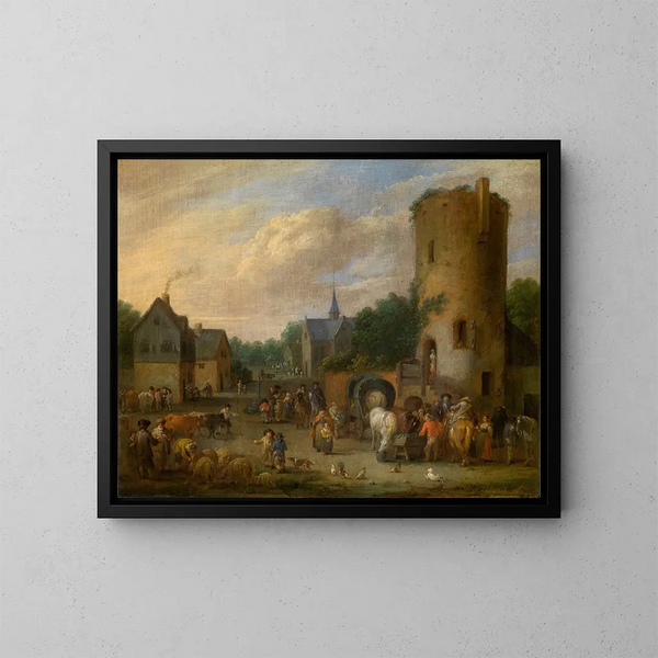 Una scena di villaggio - Pieter Bout — quadro incorniciato alla parete