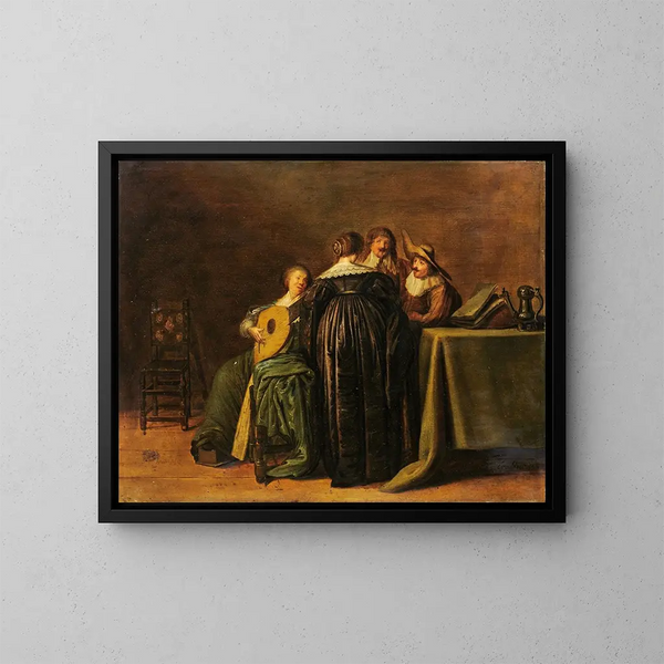 Compagnie à la mode avec une femme jouant du luth - Pieter Codde — quadro incorniciato alla parete