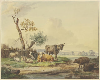 Pieter Gerardus van Os - Bei einem Zaun Vieh auf der Weide rechts zwei Schweine.webp