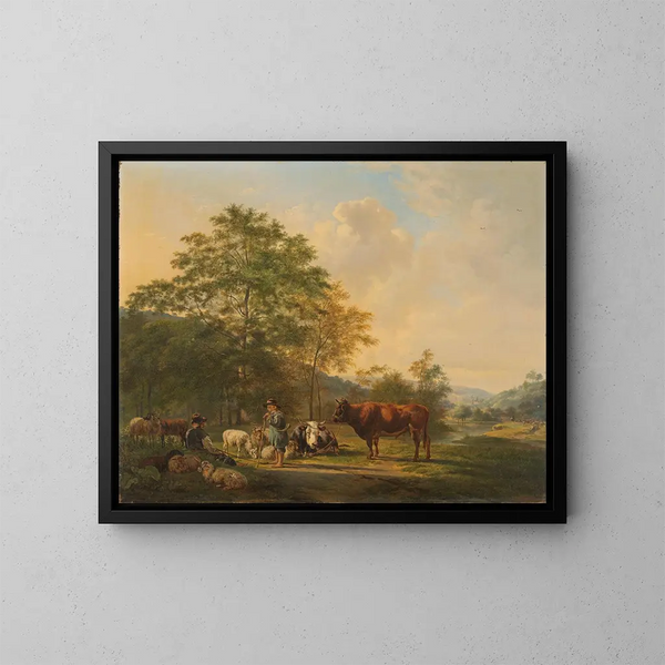 Paesaggio ondulato con un pastore e bestiame - Pieter Gerardus van Os — quadro incorniciato alla parete