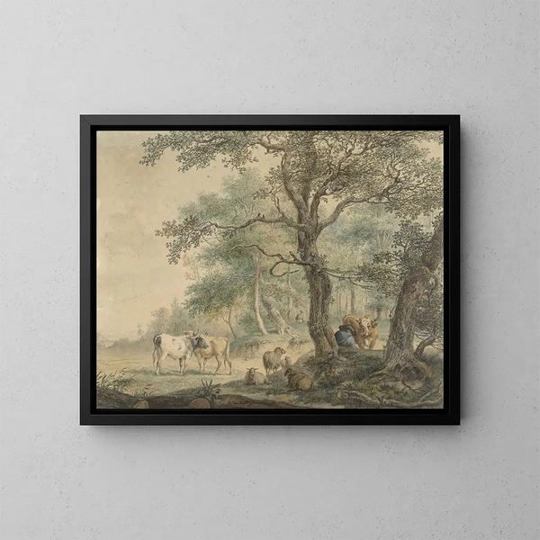 Paesaggio con due pastori e bestiame - Pieter Gerardus van Os — quadro incorniciato alla parete