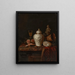 Vaso da zenzero in argento cesellato, orologio da tasca, conchiglia di nautilo, coppa in vermeil, martin pescatore e altri oggetti su un ripiano di marmo parzialmente drappeggiato – Pieter Gerritsz van Roestraeten — quadro incorniciato alla parete