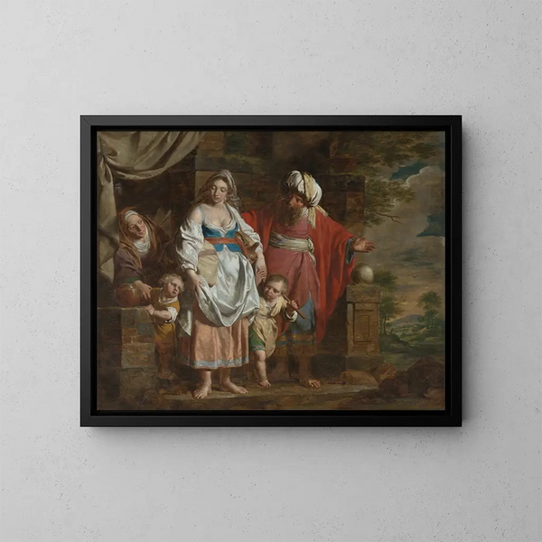 Abraham che caccia Agar e Ismaele - Pieter Jozef Verhaghen — quadro incorniciato alla parete