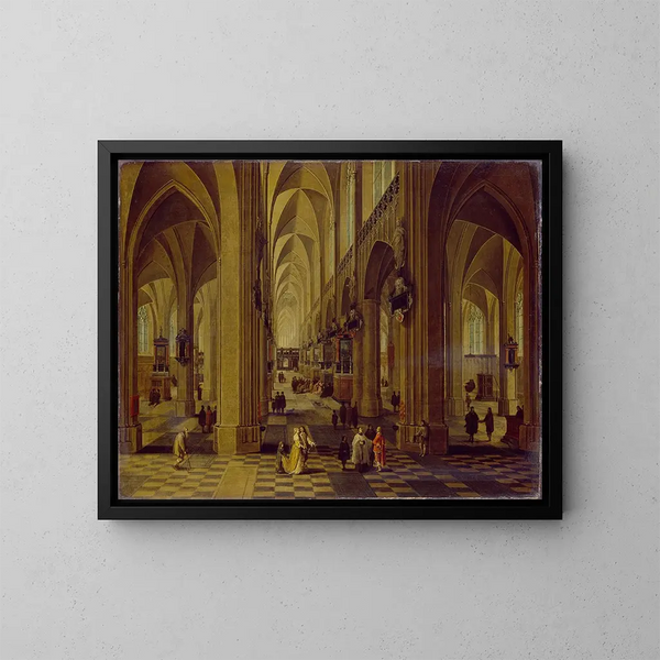Interno della cattedrale di Anversa - Pieter Neeffs il Vecchio — quadro incorniciato alla parete