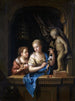Due ragazze con dei fiori vicino a una statua di Cupido - Pieter van der Werff — vista dell’opera