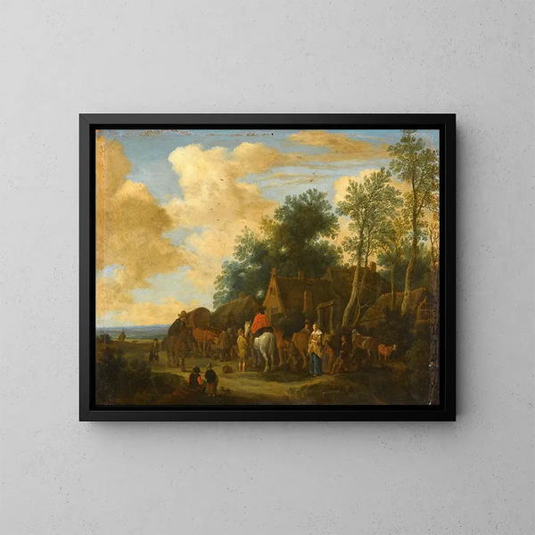 Fermata a una locanda lungo la strada - Pieter de Molijn — quadro incorniciato alla parete