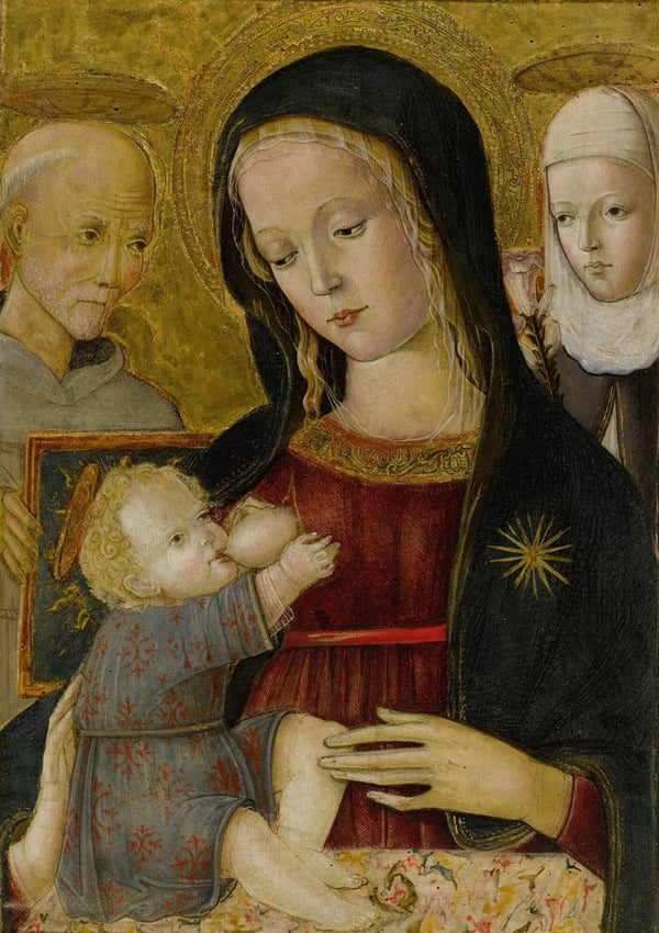 Vierge à l'Enfant avec Saint Bernardin et Sainte Catherine de Sienne - Pietro di Domenico — quadro incorniciato alla parete