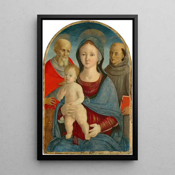 La Vierge à l'Enfant avec les saints Jérôme et Antoine de Padoue - Pietro di Francesco degli Orioli — quadro incorniciato alla parete