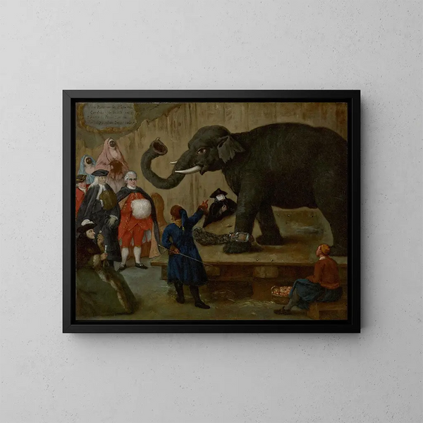 L'Esposizione dell'Elefante - Pietro Longhi — quadro incorniciato alla parete