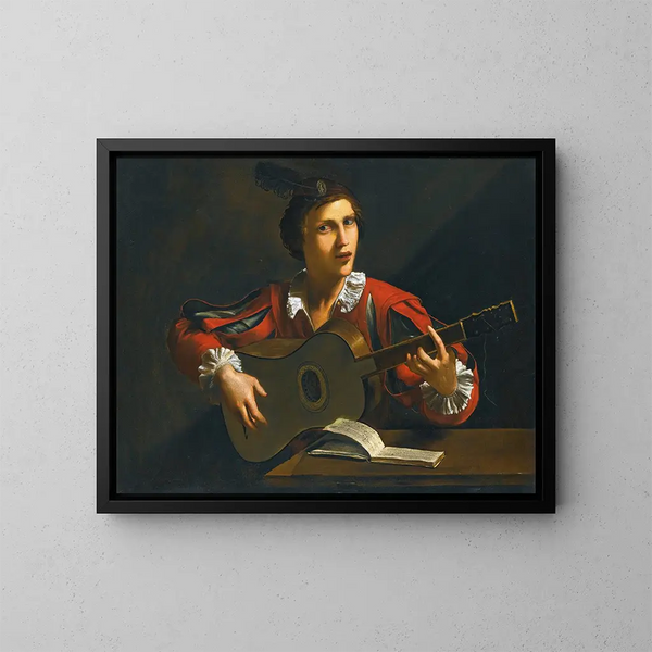 Un joueur di chitarra seduto in un interno - Pietro Paolini — quadro incorniciato alla parete