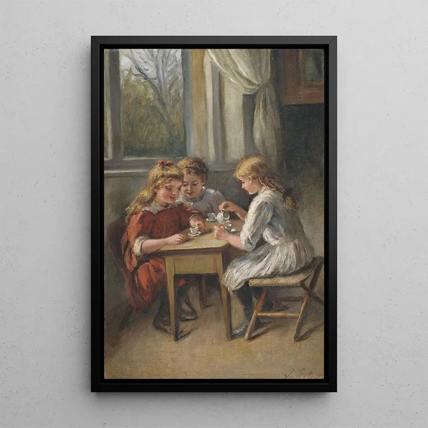 Bavardage de café Tre ragazze al caffè dei bambini - Pietronella Peters — quadro incorniciato alla parete
