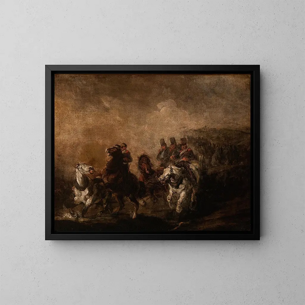 Artillerie traversando un ruscello - Piotr Michałowski — quadro incorniciato alla parete