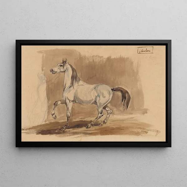 Cavallo arabo grigio Obeian - Piotr Michałowski — quadro incorniciato alla parete