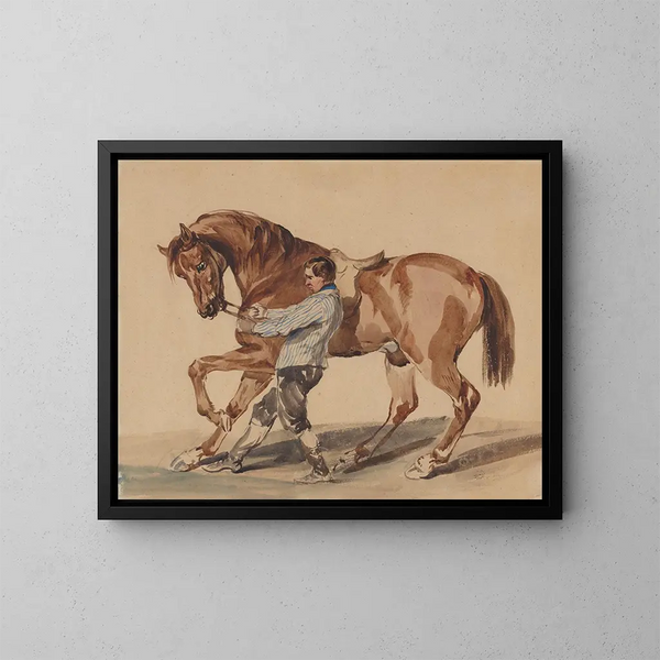 Palefrenier con un cavallo alezan - Piotr Michałowski — quadro incorniciato alla parete