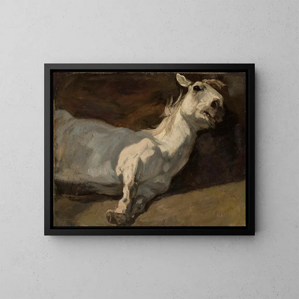 Cavallo bianco disteso sul suolo - Piotr Michałowski — quadro incorniciato alla parete